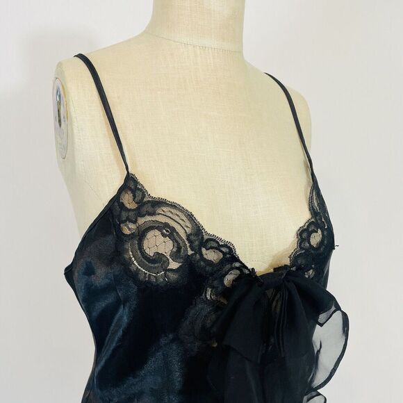 Vintage Josie Lingerie Satin Bodysuit Women's Size Medium Black Lace Bow - Picture 4 of 10